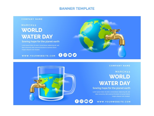 Realistic world water day horizontal banners set