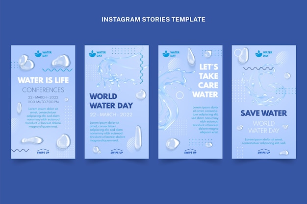 Realistic world water day instagram stories collection