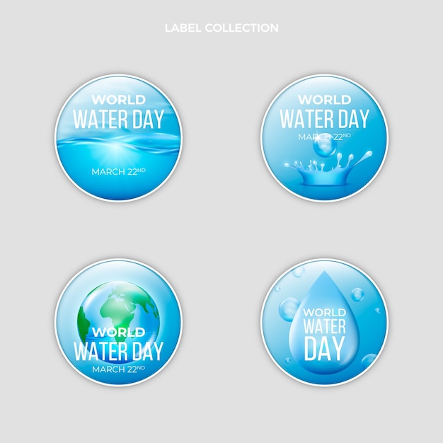 Realistic world water day labels collection