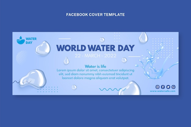 Vettore gratuito modello realistico di copertina dei social media per la giornata mondiale dell'acqua