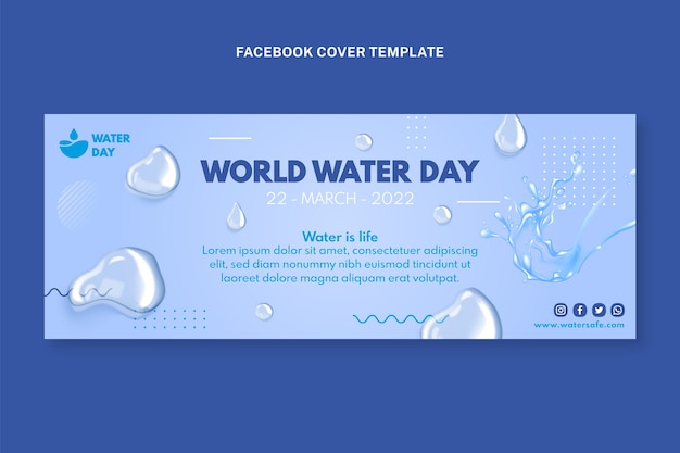 Реалистичный шаблон обложки для социальных сетей Всемирного дня водных ресурсов