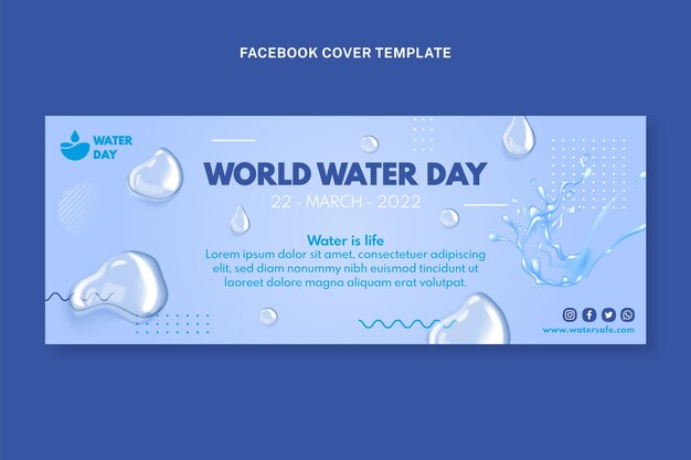 Realistic world water day social media cover template