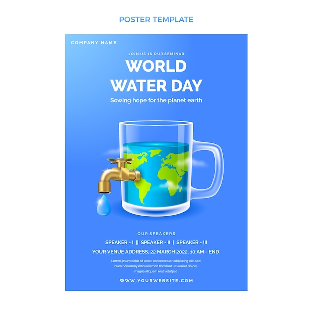 Realistic world water day vertical poster template