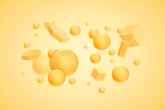 Realistic yelloe 3d shapes floating background