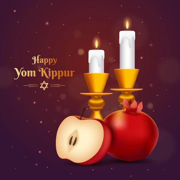 Free vector realistic yom kippur background with candles and fruits