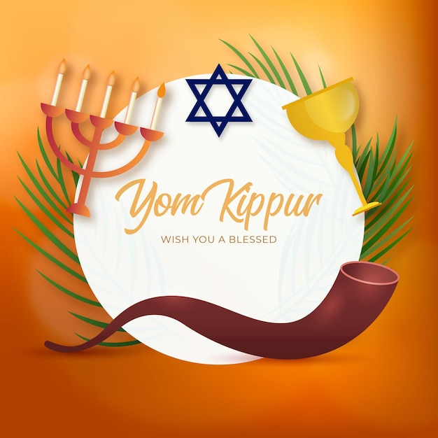 Free vector realistic yom kippur background with candles and horn