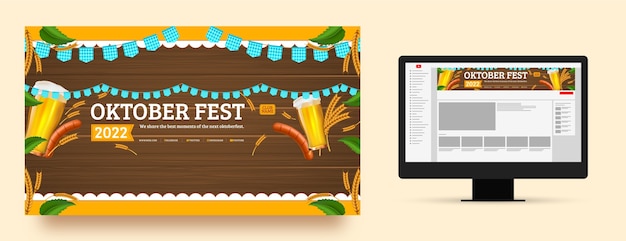 Free vector realistic youtube channel art for oktoberfest festival