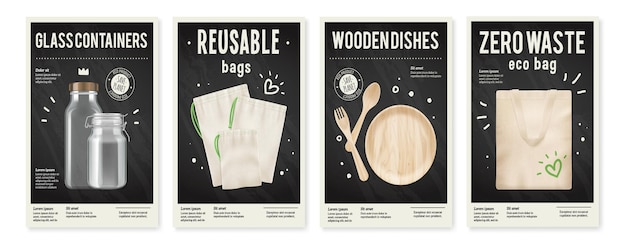 Realistic zero waste set of vertical posters illustration