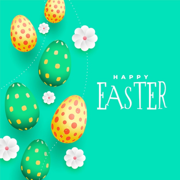 Бесплатное векторное изображение Реалистичный счастливый пасхальный фон с падающими яйцами и цветами