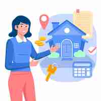 Free vector realtor assistance with woman and house