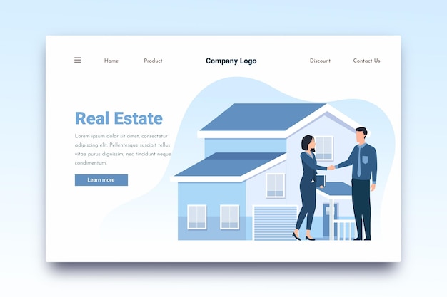 Free vector realtor and client real estate landing page