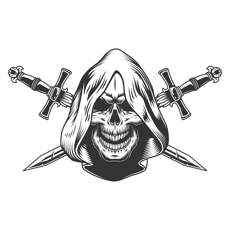 Free Vector reaper skull in hood