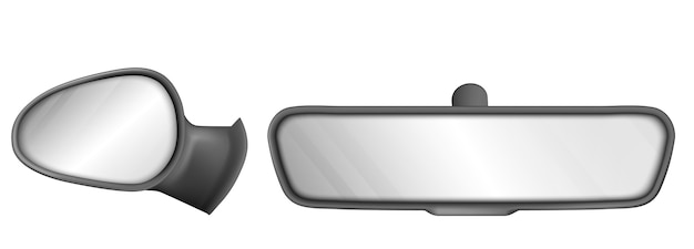 Rear view car mirrors in black frame isolated on white background