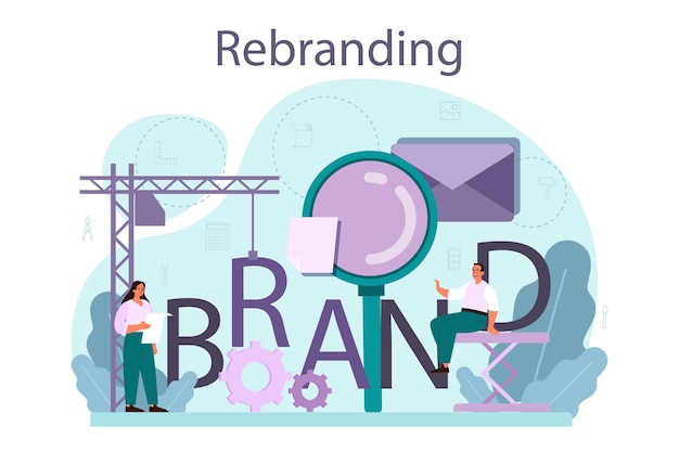 Free vector rebranding concept rebuilding marketing strategy and design of a company or product brand recognition development as a part of business plan isolated flat vector illustration