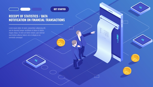 無料ベクター 統計データの受信、金融取引に関する通知、モバイルバンク