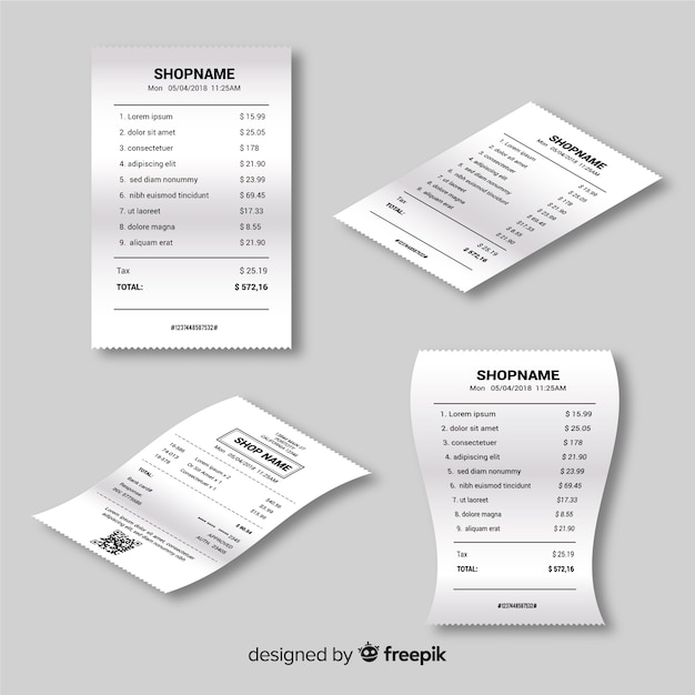 Free vector receipt template collection with realistic design