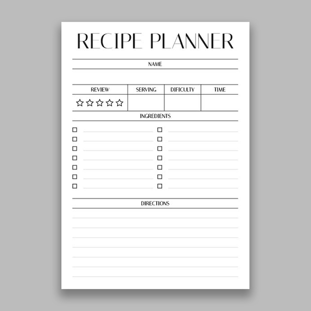 Recipe planner template