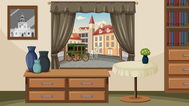 Reconstruction era living room design vector cartoon illustration