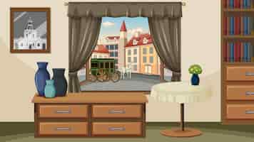 Free vector reconstruction era living room design vector cartoon illustration