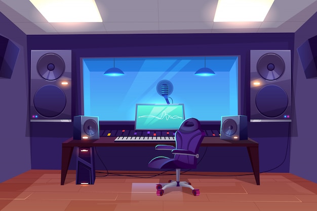 Free vector record producer or audio engineer workplace