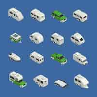 Free vector recreational vehicles isometric icons set