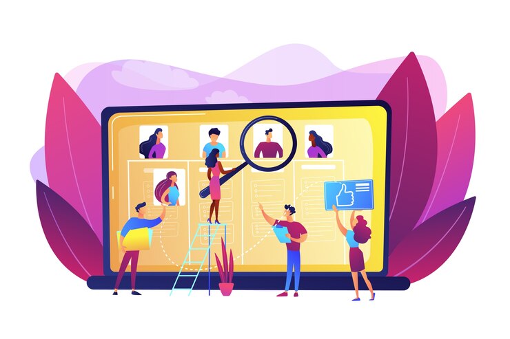 Free Vector recruitment agency, employment service. hr manager searching candidate cv. wanted employees, vacancies are open, join our team, we re hiring concept.