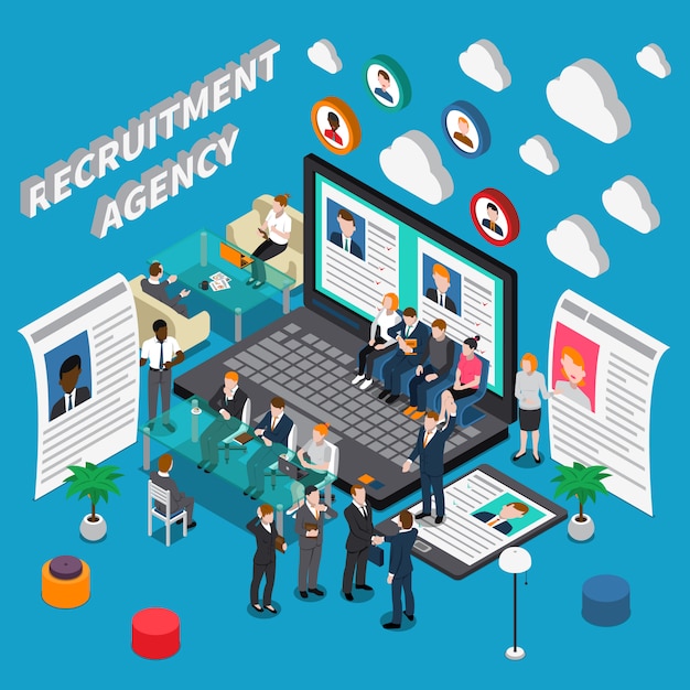 Free vector recruitment agency isometric illustration