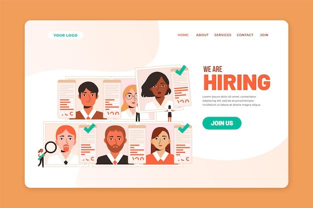Recruitment concept landing page template Free Vector