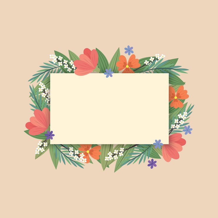 Free Vector a rectagle label with  florals/ flowers in flat style