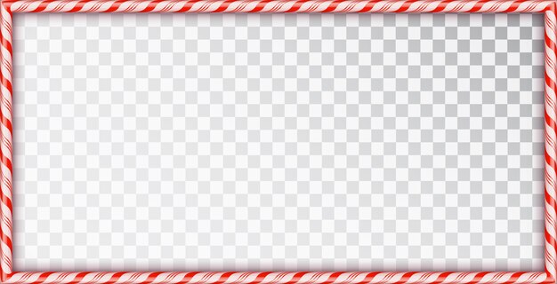 Прямоугольная рамка из леденцов. Пустая рождественская граница с красно-белым полосатым рисунком леденцов на прозрачном фоне. Праздничный дизайн.