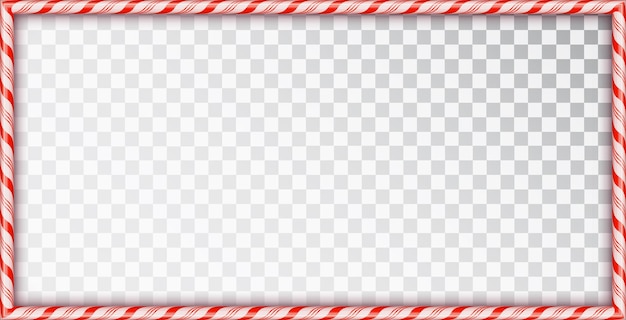 사탕 지팡이로 만든 직사각형 프레임. 투명 한 배경에 고립 된 빨간색과 흰색 줄무늬 롤리팝 패턴으로 빈 크리스마스 테두리. 휴일 디자인입니다.