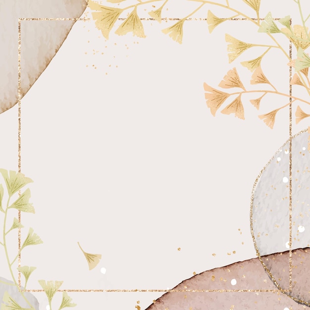 Бесплатное векторное изображение Прямоугольная рамка из листьев гинкго на нейтральном акварельном фоне