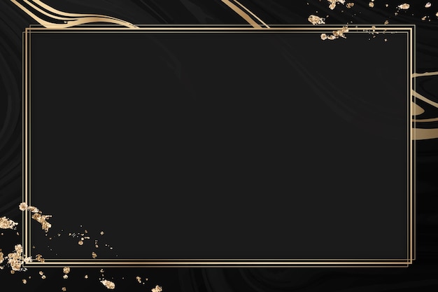 Rectangle gold frame on a black fluid patterned background