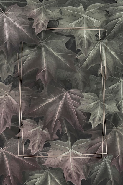 手描きの秋のカエデの葉のパターンの背景ベクトルの長方形の金フレーム