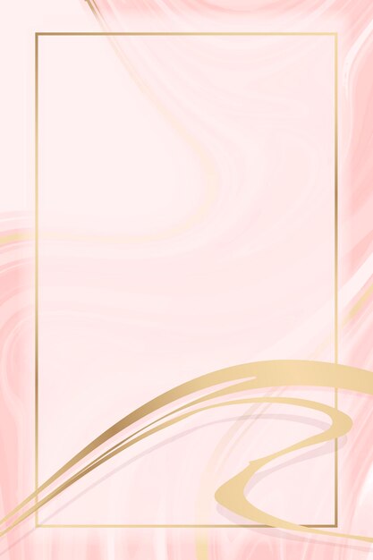 Rectangle gold frame on a pink fluid patterned background