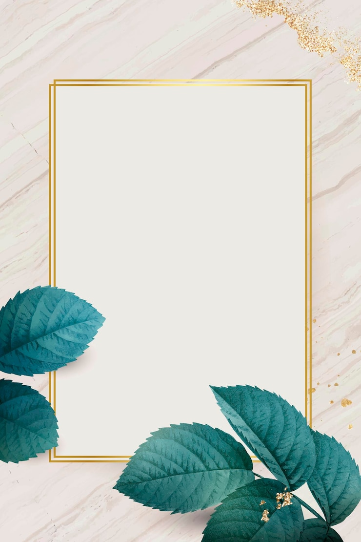Free Vector rectangle gold frame with foliage background