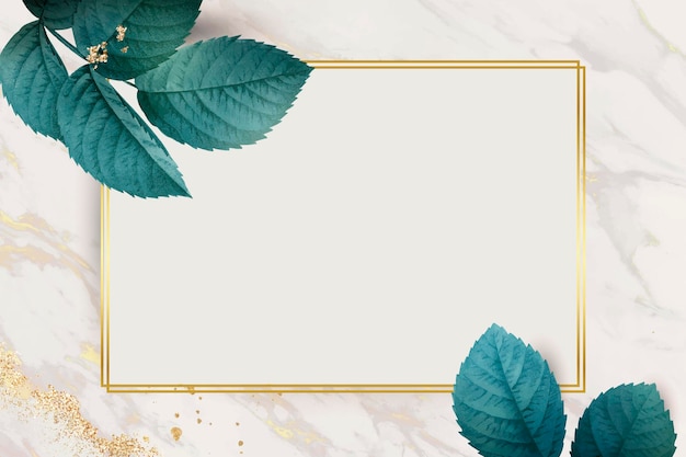 Rectangle gold frame with foliage pattern background vector