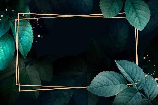rectangle gold frame with foliage pattern background vector