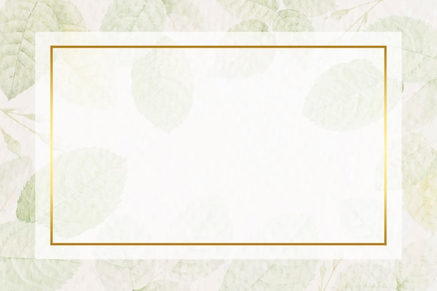 Free vector rectangle gold frame with foliage pattern background vector