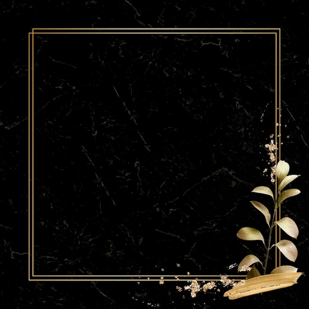 Free vector rectangle gold frame with metallic eucalyptus leaf background vector