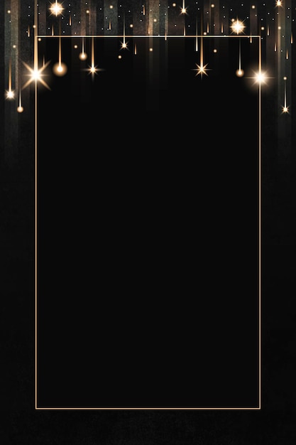 Прямоугольная золотая рамка с блеском на черном фоне