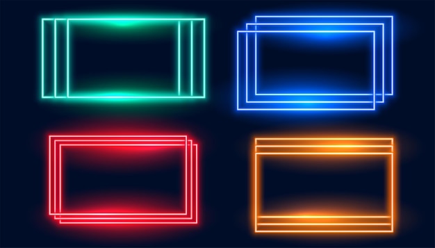 Free vector rectangle neon frames set in four colors