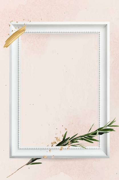 Rectangle white wooden frame with eucalyptus branch