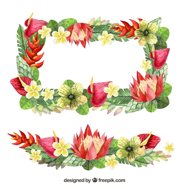 Rectangular frame of watercolor flowers