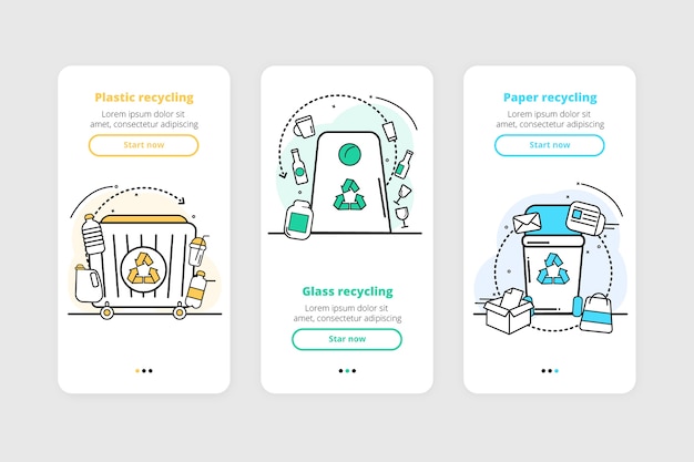 Free vector recycle onboarding app screens collection