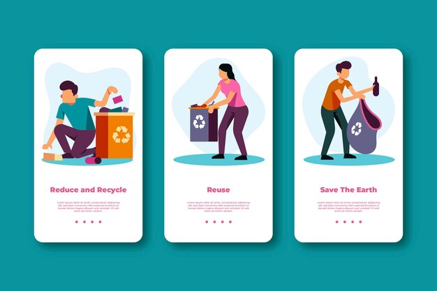 Free vector recycle onboarding app screens set