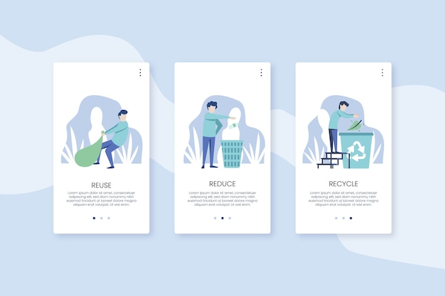 Free vector recycle onboarding app screens with phone