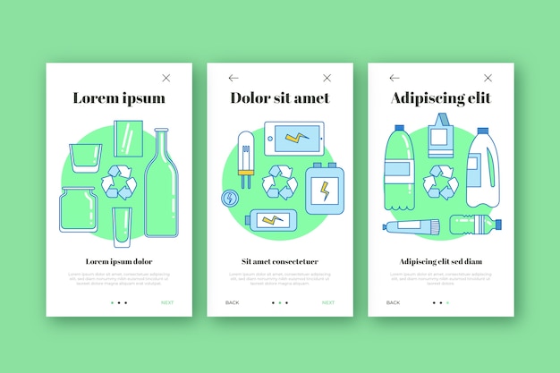 Free vector recycle onboarding app screens