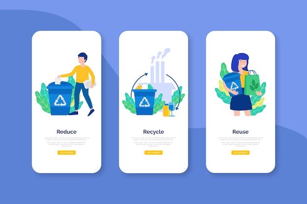 Free vector recycle onboarding app screens