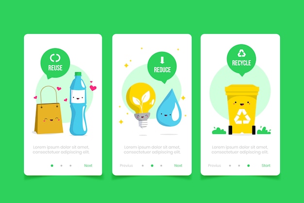 Recycle onboarding app screens